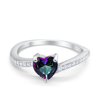 Heart Promise Wedding Ring Simulated Rainbow CZ 925 Sterling Silver